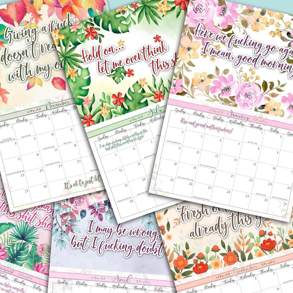 2026 Fuck This Shit: A Year of Sassy Attitude | 12 month Calendar for Tired, Fabulous Women | 12"x8" Floral