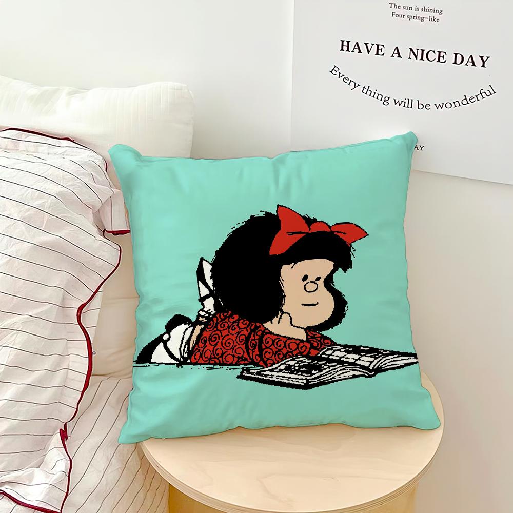 Mafalda Cartoon Cute Pillow Case Sofa Living Room Bedroom Headboard Backrest Cushion Square Cushion Nap Time