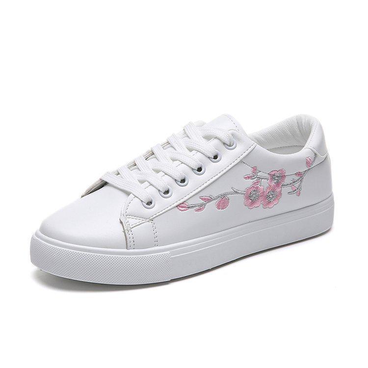 Women's 2022 Spring Embroidered White Sneakers: Thick-Soled, Plum Blossom Design, Fresh Style