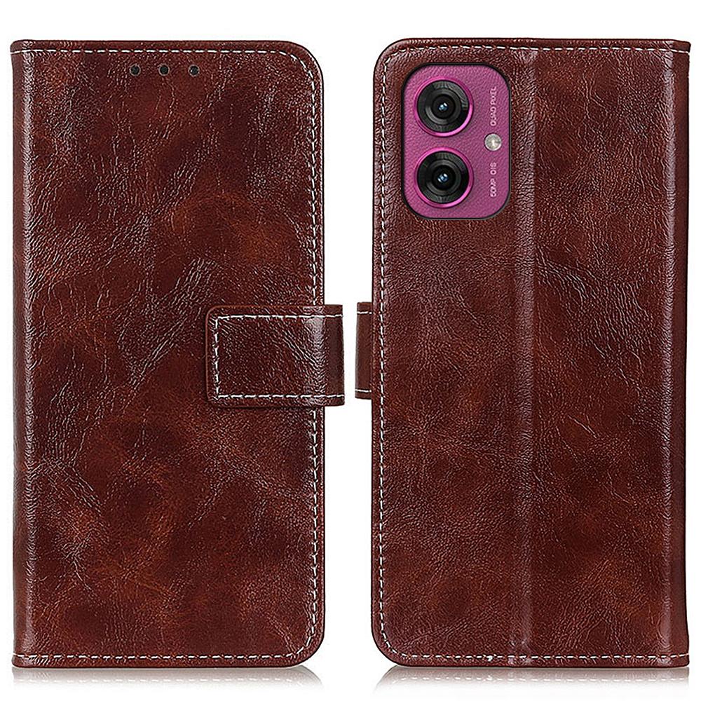 

For Motorola Moto G55 5G Case Crazy Horse Texture Leather Phone Wallet Cover Brown