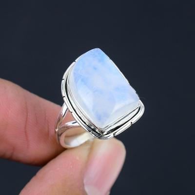 Unique Cut Rainbow Moonstone Gemstone Solid 925 Sterling Silver Ring Handmade Jewelry Ring Anniversary Gift For Women