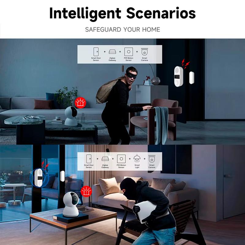 Tuya ZigBee Water Door Window Sensor 130dB Sound Control Alexa Door Detectors Open/Close APP Remote Light Alarm System