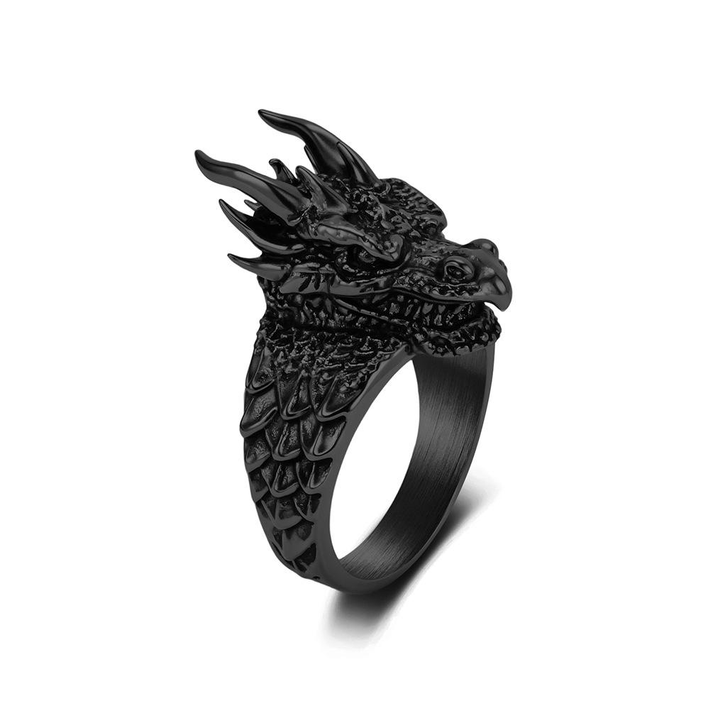 Men's Dragon Head Ring, 3 Colors Vintage Gothic Style Titanium Steel Ring, Punk Biker Jewelry, Dragon Totem Finger Ring for Men,