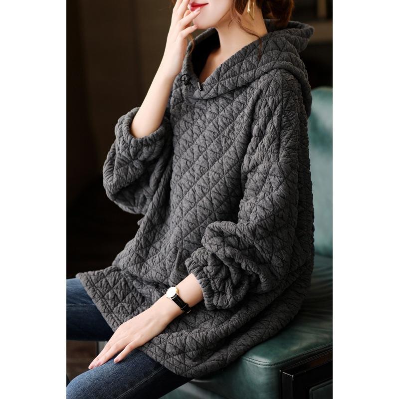 

Осень-зима винтажные пуловеры Топы женская одежда толстовки оверсайз свободные повседневные женские утолщенные хлопковые подкладки XL серый