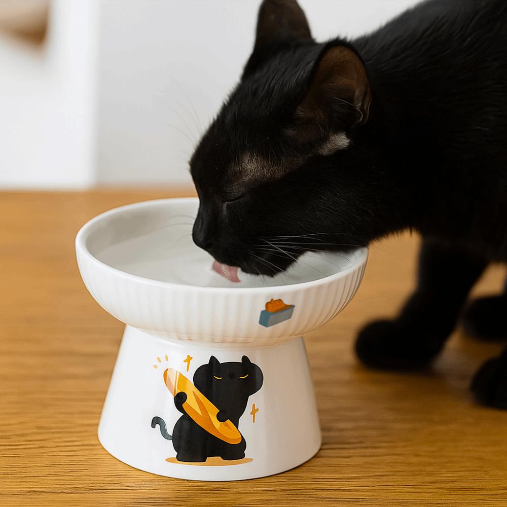 Cartoon Ceramic Cat Bowl Cute Dog Food Feeding Basin Pet High Foot Bowl Water Container