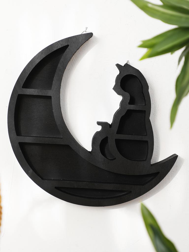 1pc Cat On The Moon Floating Wall Shelf Crystal Shelf Display Black Crystals Stone Essential Oil Small Plant Art Home Decoration