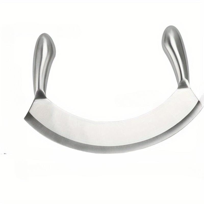 1PC Stainless Steel Double-Handled Knife Pizza Cutter Curved Blade Kitchen Herb Mincer Fruit Vegetable Salad Slicer Red