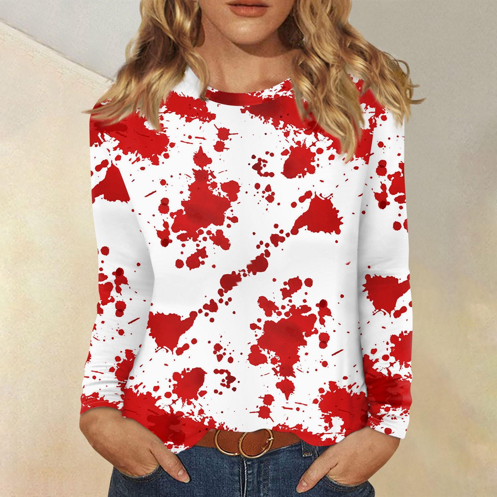 

Женские рубашки с длинным рукавом, милые футболки с графическим принтом на Хэллоуин, блузки, повседневные базовые топы больших размеров, пуловер M красный