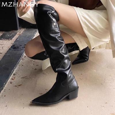Fashion Pointed Toe Woman High Boots Leather Sexy Mid Heels Designer Shoes Woman 2025 Trend Elegant Winter New Pumps Mujer Chelsea Botas