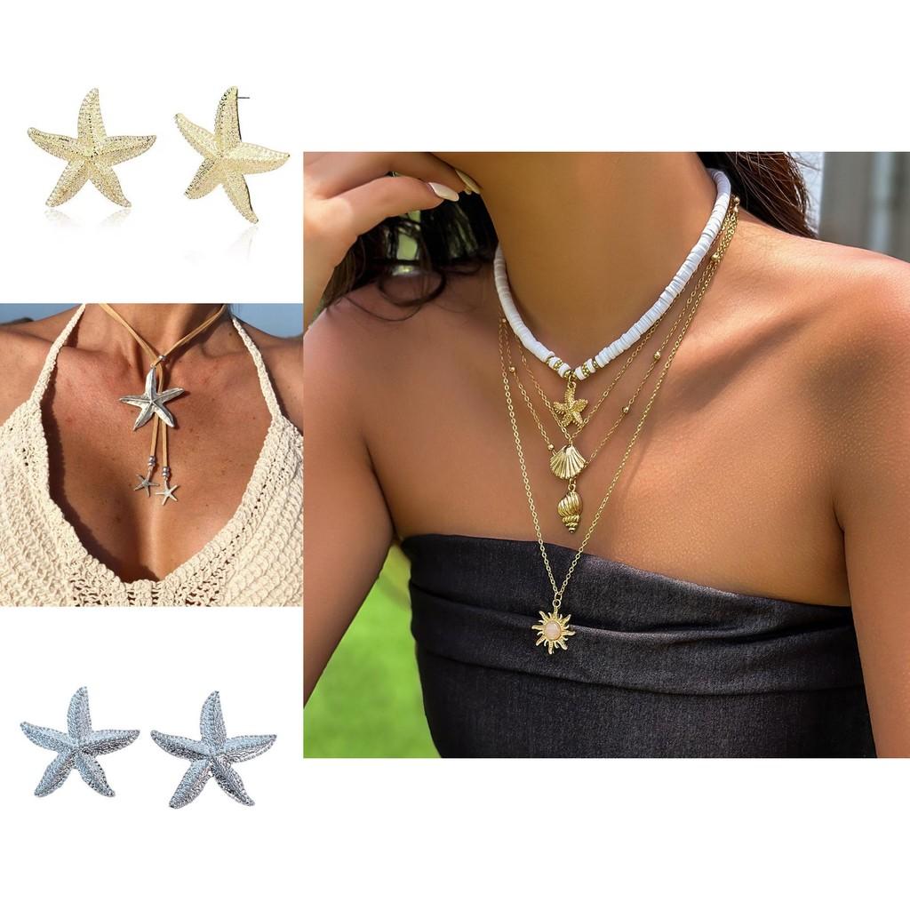 Elegant Gold Starfish Earrings Stylish Alloy Plated Summer Jewelry For Women