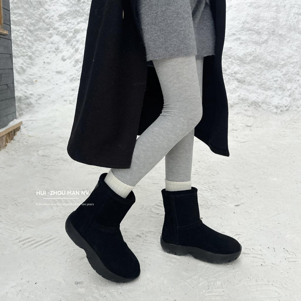 Leather retro thick-soled snow boots women's 2025 winter new versatile velvet thickened warm casual mid-tube cotton boots