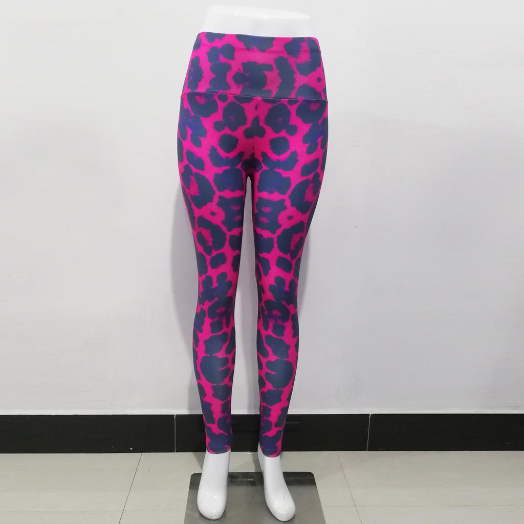 Pantaloni sport de alergare respirabili cu imprimeu leopard roșu trandafiriu la modă, pantaloni de yoga slim pentru femei