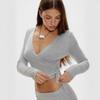 French Ballet Style Cross Strap Slim Fit Top Pure Desire V-Neck Long Sleeve Sweater Women