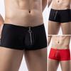 Men Boxers Zipper Closure Low Waist Elastic Solid Color U Convex Soft Breathable