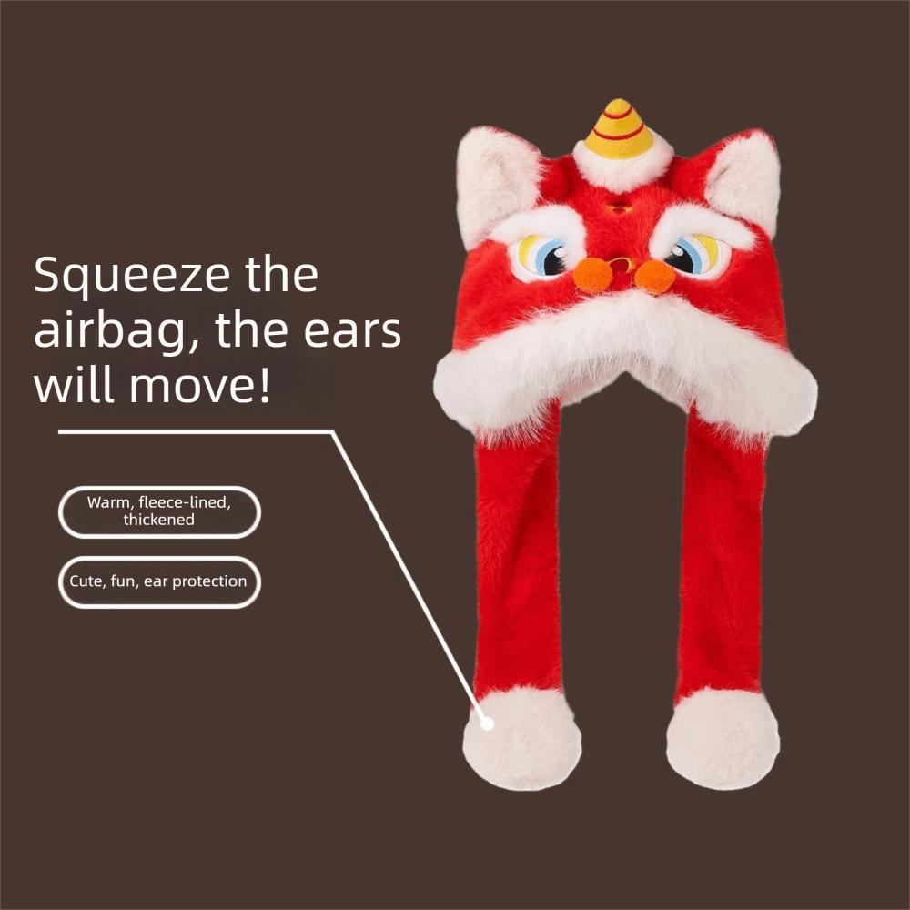 Ear Muffs Lion Dance Hat Ears Can Move Winter Warm Hat Creative Ear Protection Cap  New Year Gift