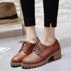 Damesschoenen met hoge hakken, enkellaarsjes, nieuwe ronde neus met veters voor de lente en herfst, waterdicht plateau, retro kleine leren schoenen in Britse Oxford-stijl