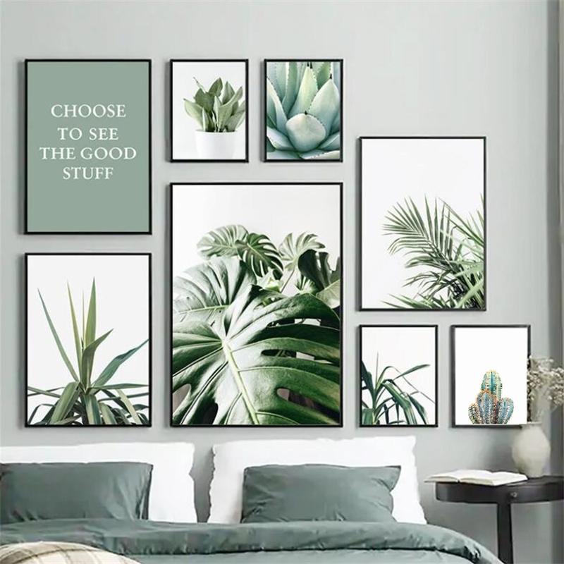 Weiße Tulpe, grüne Sukkulenten, Aloe, Monstera, Pflanzenkunst, nordisches Poster, Leinwandmalerei und Druck von Wandbildern für die Wohnzimmerdekoration