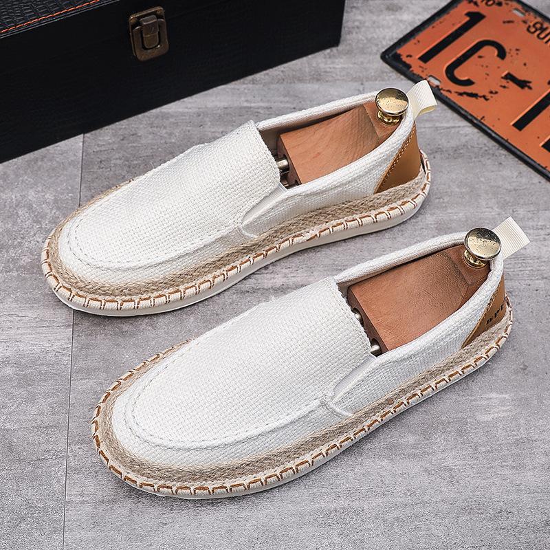 Summer Canvas Shoes Breathable Slip-on Cloth Shoes Men Loafers Slippers Lazy Shoes