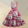 (Fröhliche Weihnachten) Damen Casual Mode Weihnachten Schneeflocke/Weihnachtsbaum/Schneemann Print Rundhals Retro Kleid