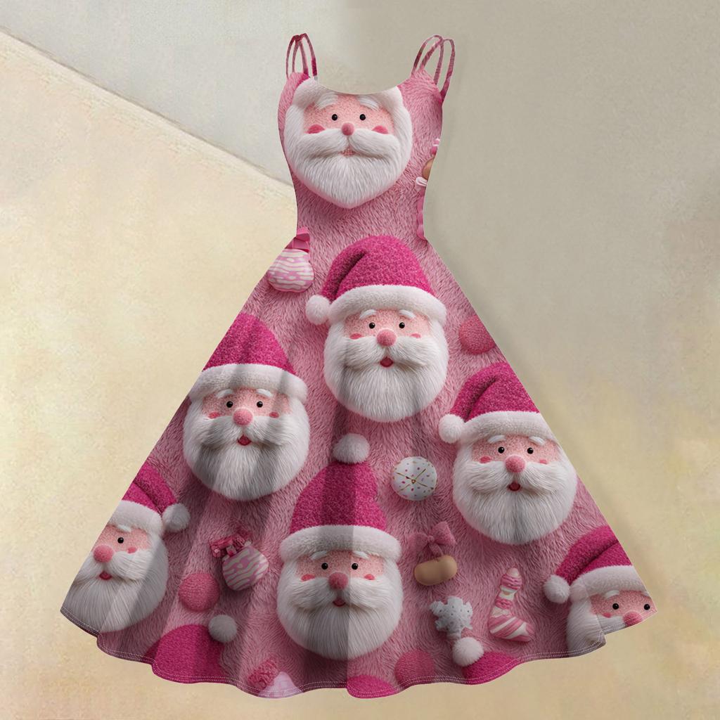 (Fröhliche Weihnachten) Damen Casual Mode Weihnachten Schneeflocke/Weihnachtsbaum/Schneemann Print Rundhals Retro Kleid