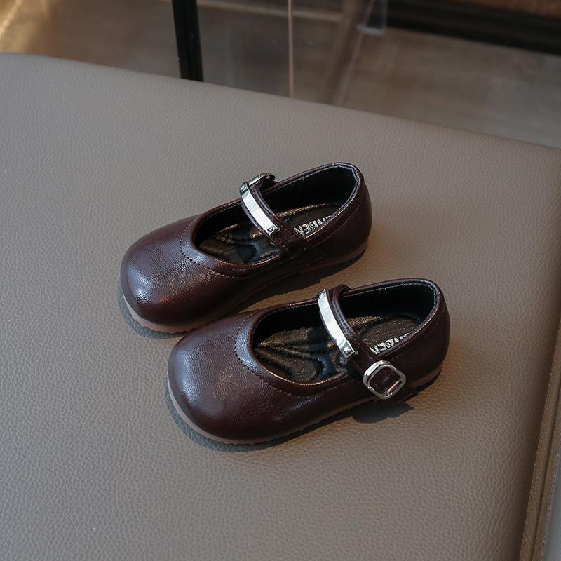 Korean Style Princess Simple Soft Sole Leather Shoes For Little Girls