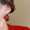 14K Gold Plated Copper Red Enamel Polka Dot Ball Hoop Earrings For Women Girls Casual Fashion Jewelry