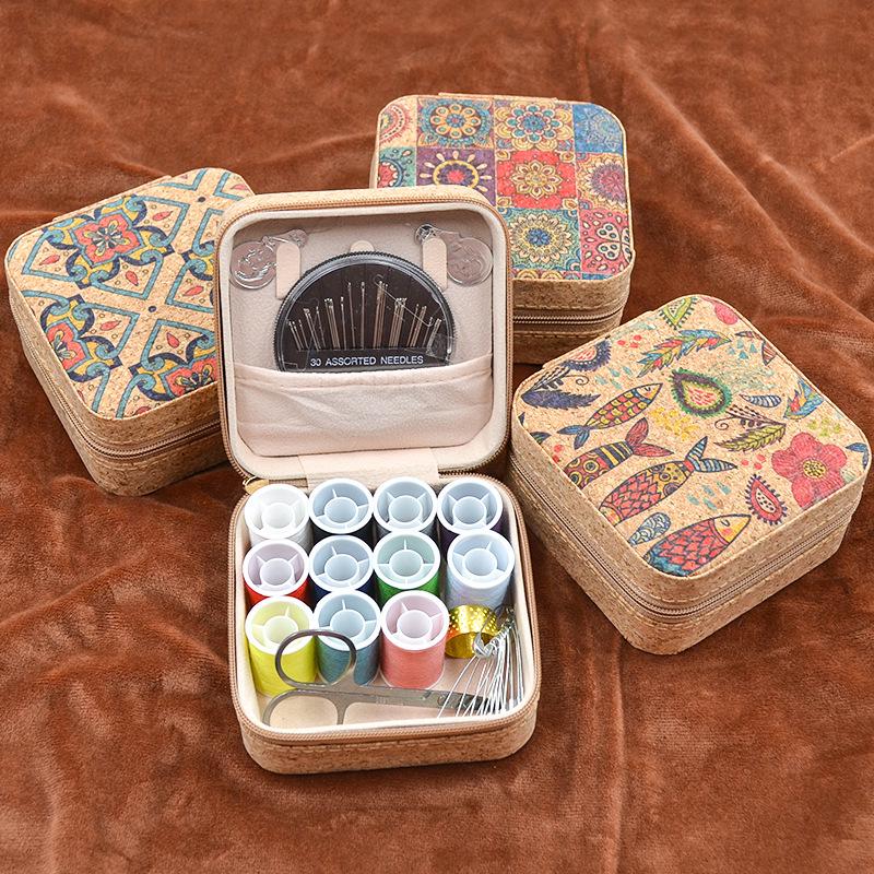 Retro-Style Faux PU Leather Sewing Box with Needle and Thread Set - Portable Household Essential Kit