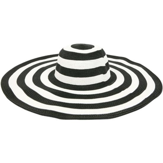 Women Fashion Stripe Wide Brim Floppy Straw Hat Foldable Summer Beach Sun Cap