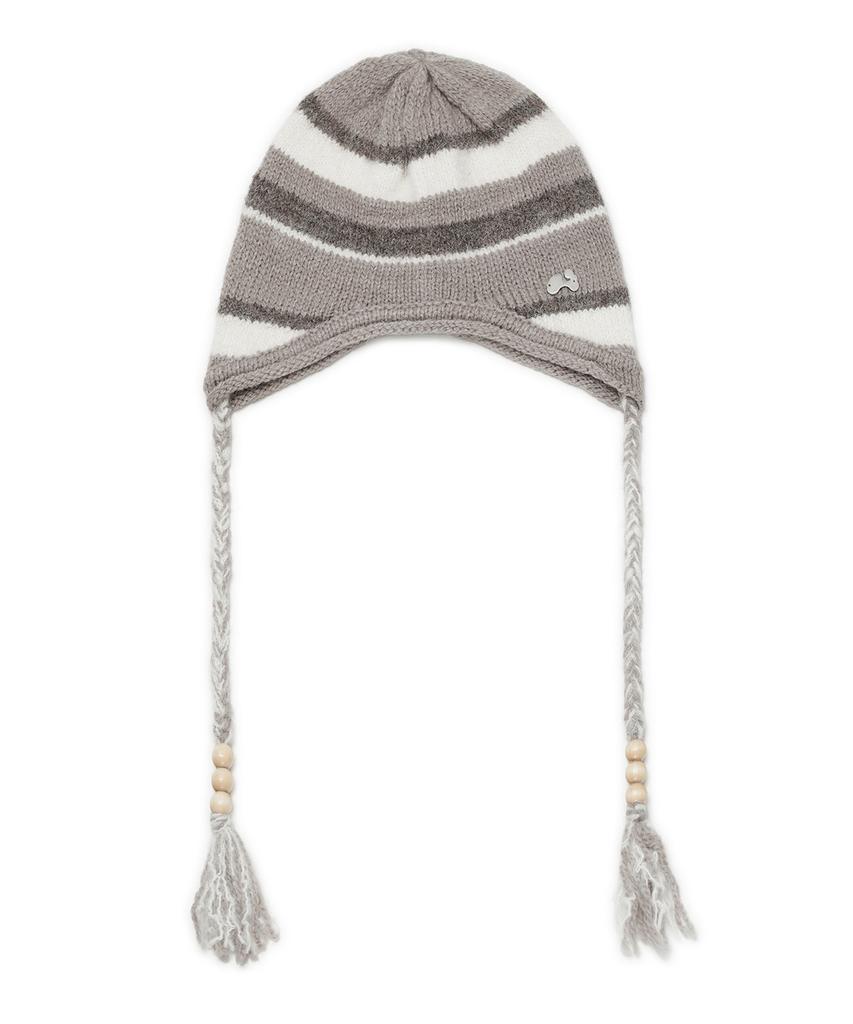 HUG YOUR SKIN Striped Earflap Beanie (Beige)