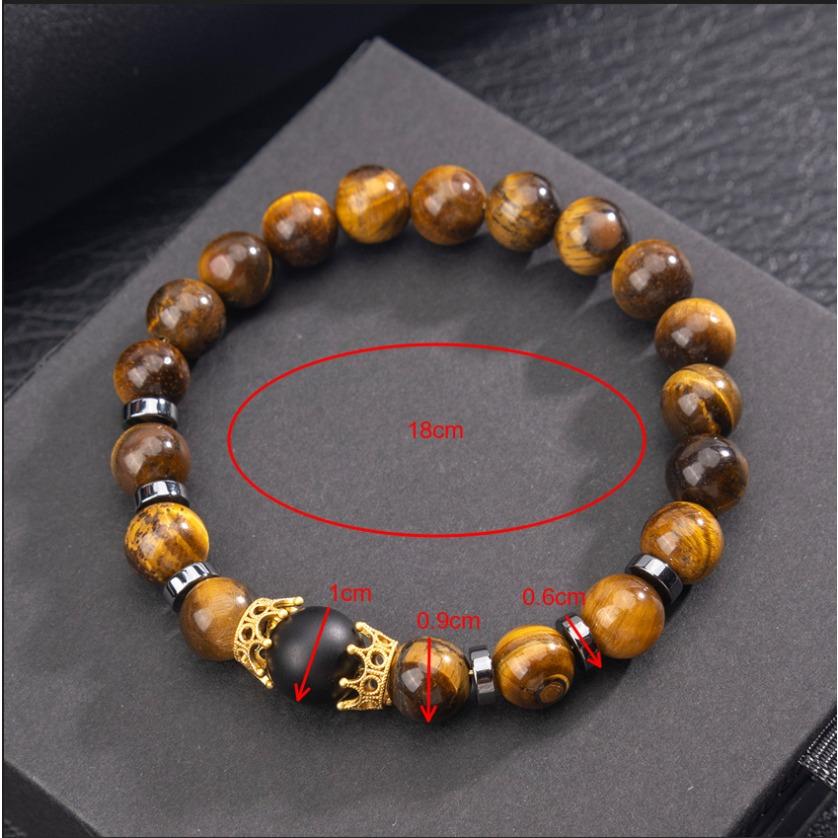 Bransoletka z kamienia naturalnego, koralik z kamienia tygrysiego oka, bransoletka, luksusowa korona, urocza męska bransoletka