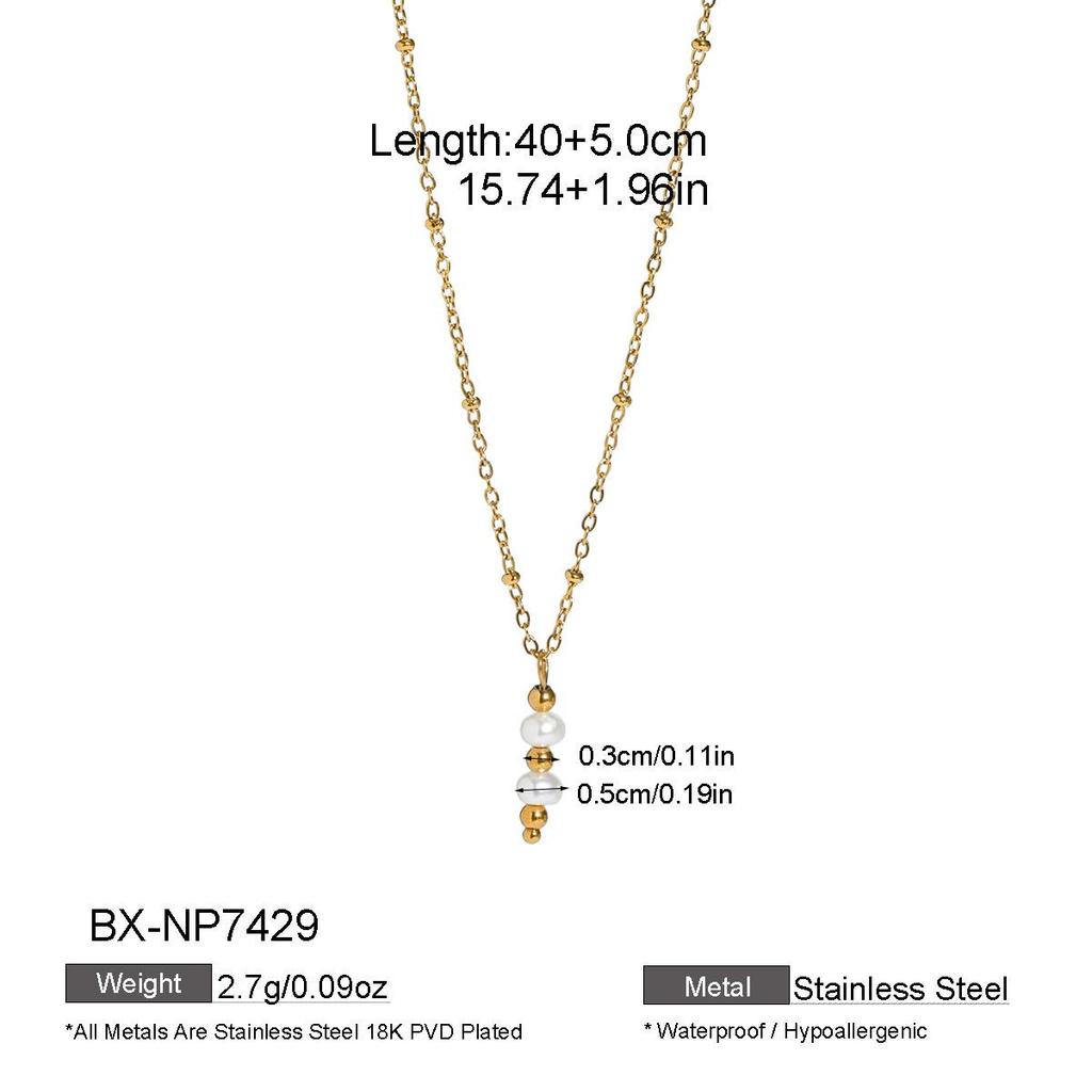Elegant Y-shaped Gold Plated Natural Pearl Necklace, Stainless Steel, Colorfast, Fashionable and Versatile Clavicle Chain