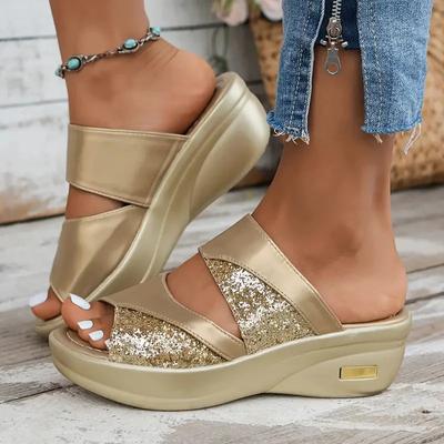 Fashion 2024 New Women Slippers Casual Sling Backs Wedge Sandals Glitter Platform Comfortable Slippers Slides Women Zapatos De Mujer