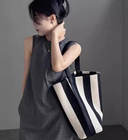 Striped Canvas Bag, Bucket Bag, Women S Large-Capacity Niche Bag, Shoulder Large Bag, Women S Bag, Tote Bag.
