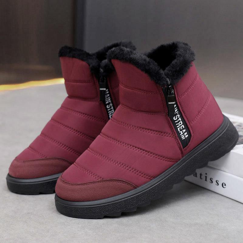 Damen Winterstiefeletten mit Reißverschluss an der Seite, warme Schneestiefel, Stiefeletten mit Kunstfellfutter, lässig, rutschfest, wasserdicht, Fleecefutter, kurze Stiefel, Schuhe für Damen