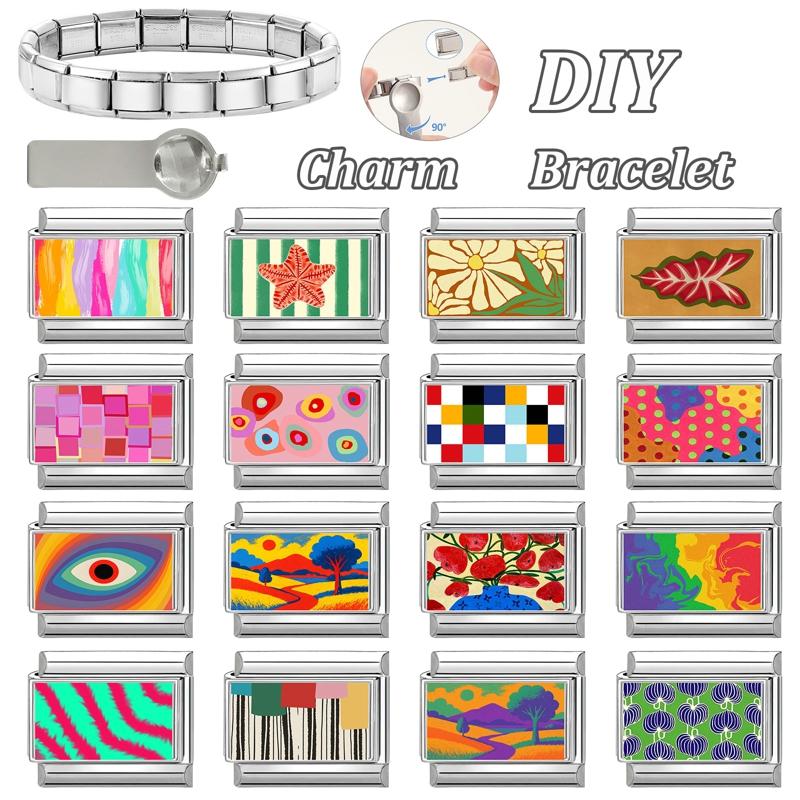 Y2K Personalized DIY Italian Creative Colors Charm Bracelet Flowers Eyes Starfish Bead Fit 9mm Stainless Steel Bracelet Jewelry