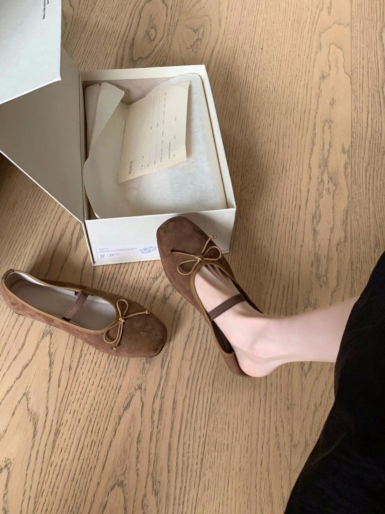 Cowhide Version~ Ballet Versatile Shoes with Light Mouth Flat Bottom Bow Single Shoes Women's Genuine Leather Mary Jane Shoes