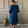 Women's Indigo Blue Cotton Silk Embroidered Kurta with Trousers and Dupatta Set