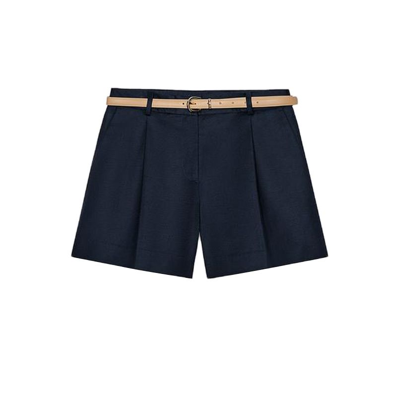 Summer New Product Women's Clothes Workplace Elegant with Belt Pleated Minimalist Commute Leisure Shorts 8372172