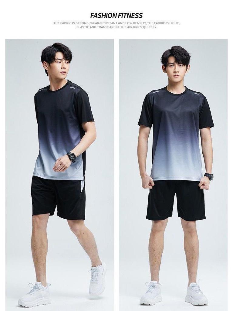 Unisex Quick-Dry Ice Silk Sports Set - Short Sleeve & Plus Size for Outdoor Running
