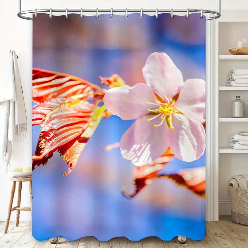 Blossom Shower Curtain Pink Red Floral Print Bathroom Decor High-Quality Waterproof Fabric for Bathtub Decoration Set