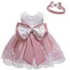 Children's Lace Color Block Birthday Bow Dress