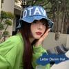 Wide Brim Letter Denim Hat Korean Style Sun Protection Hat Popular Women Bucket Hat  for Girls