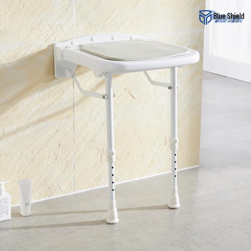 Non-Slip Aluminum Alloy Folding Wall Chair - Blue Bath Stool for Barrier-Free Bathroom Safety