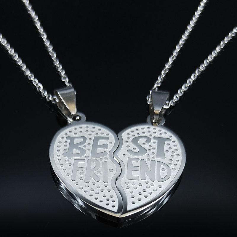 2 PCS Heart Best Friend Stainless Steel Necklace for Women Men Gold/Silver Color Friendship Chain BFF Jewelry Cadenas Mujer N721