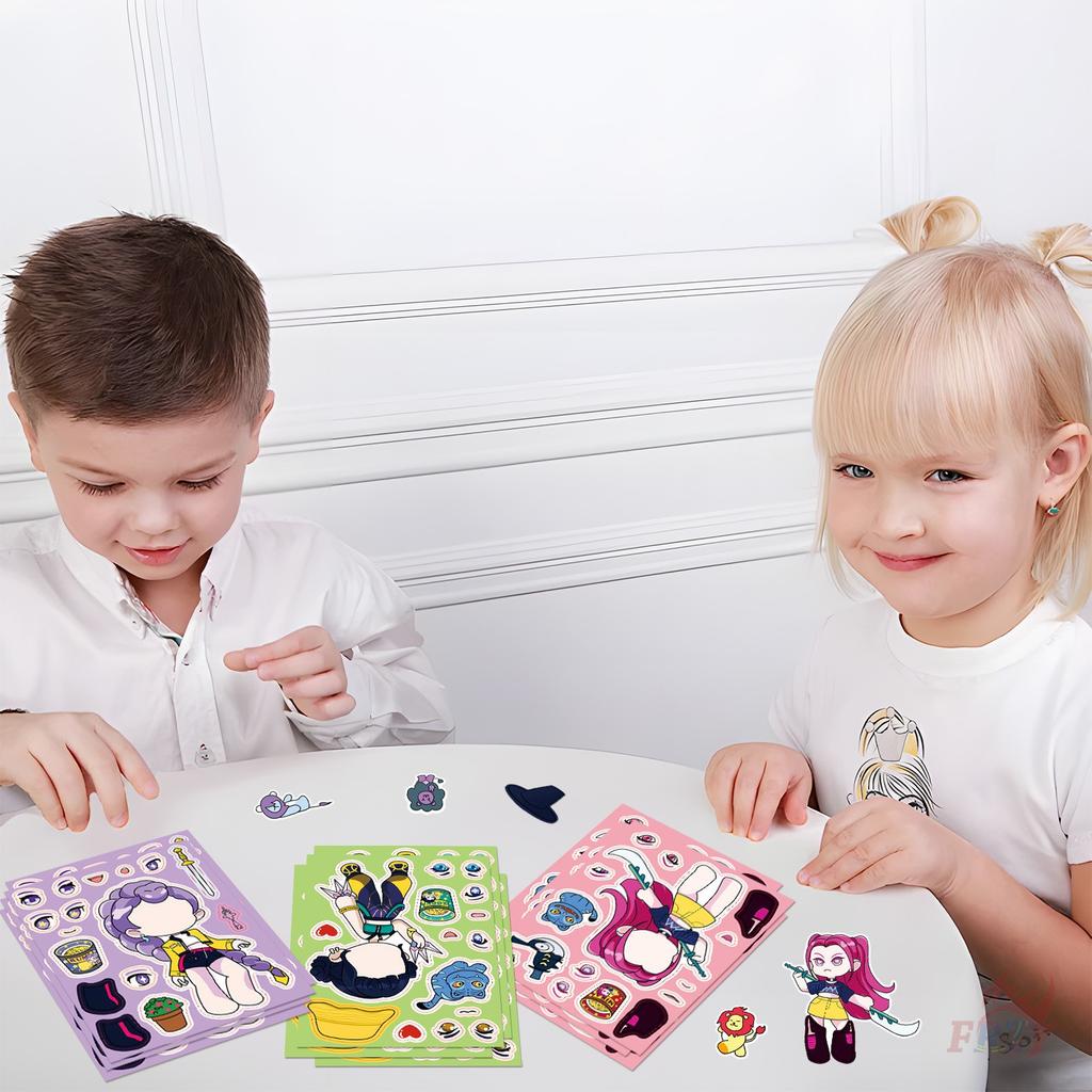 8Sheets/Set KPop Demon Hunters. Make A Face Series 02 Kids Funny Puzzle Stickers DIY Fashion Waterproof Doodle Decals Stickers