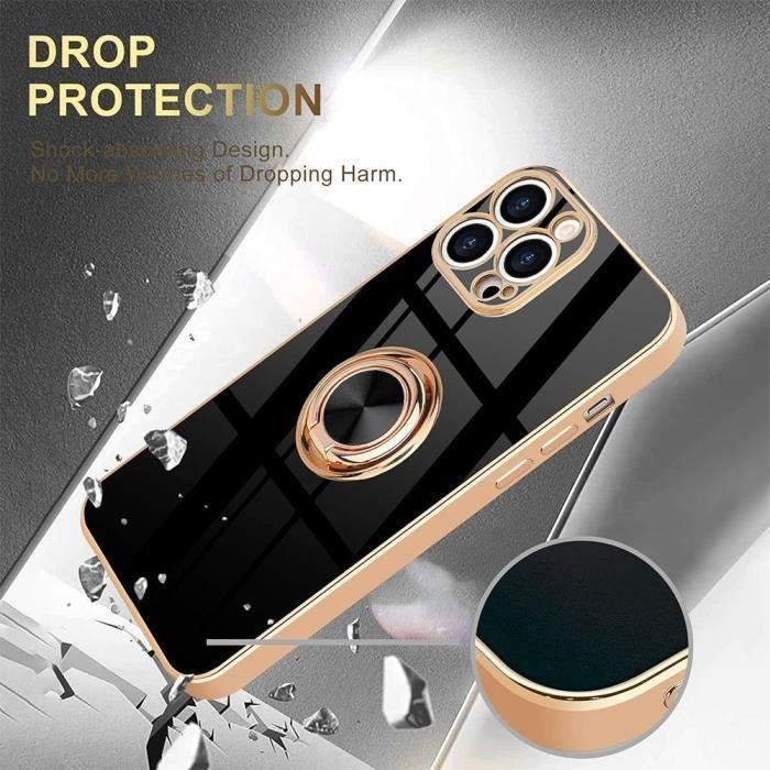 Coque de protection pour téléphone - BOOLING - iPhone 16 - Silicone hybride - Antichoc - Anneau rotatif 360°