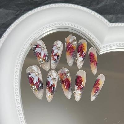 Wearing Armor Pure Handmade Manicure Finished Product Fake Nail Patches Autumn and Winter High-tech Japanese Hand-painted Manicure Explosive Diamond