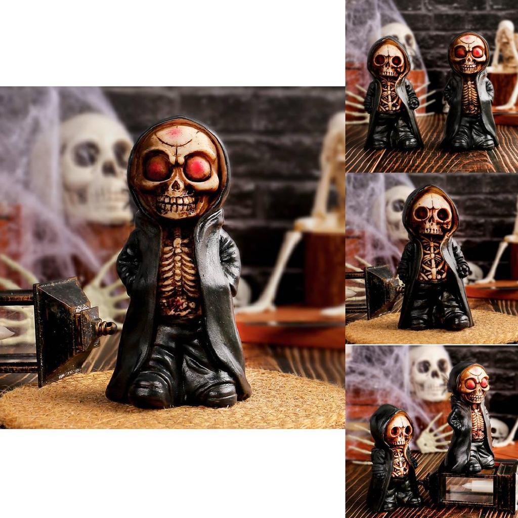 Halloween Standing Skeleton Decoration Terrifying Mask Resin Ornament For Festive Style