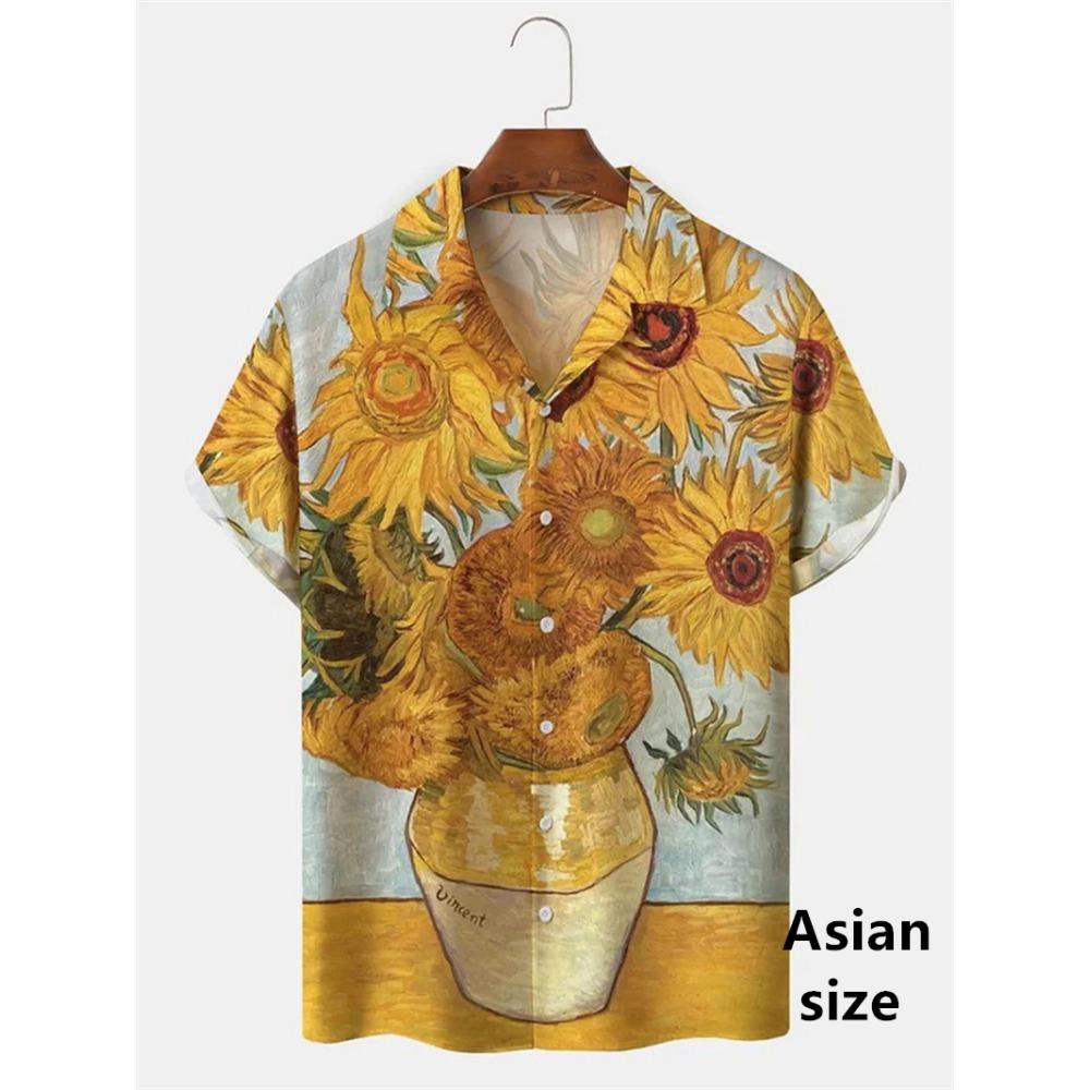 Men Shirts 3d Geometric Art Colorful Abstract Oil Painting Printed Men's Short Sleeve Shirts Fashion Unisex Hawaiian Button Top