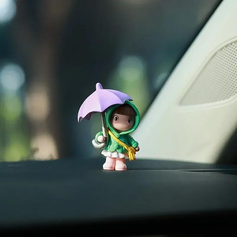 

Cute Raincoat Umbrella Boy Girl Doll Small Ornament Car Decoration Doll Accessories Gift Children s Toys Interior Accessories зелений